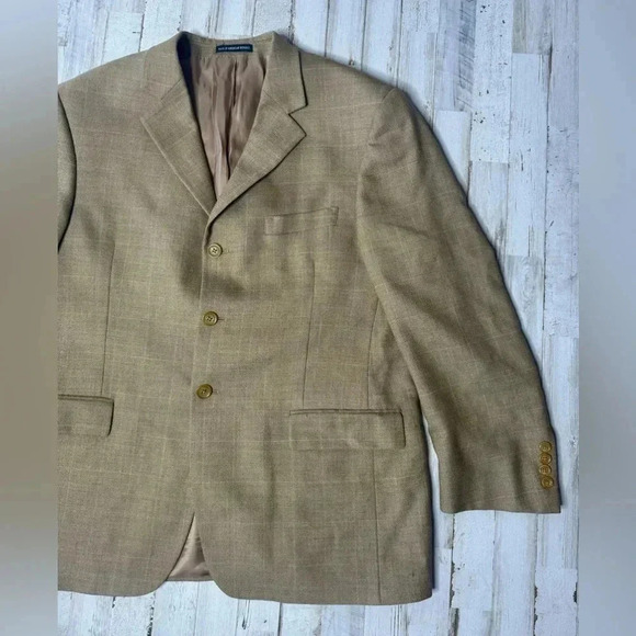 VINTAGE ANDREW FEZZA MEN'S 42S TAN BLAZER 3 BUTTON JACKET Checked - Picture 2 of 11